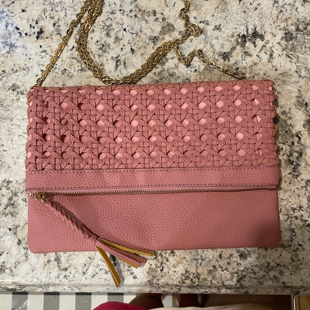 Indigo Thread Co.™ Faux Leather Woven Foldover Clutch w/ Removable Strap